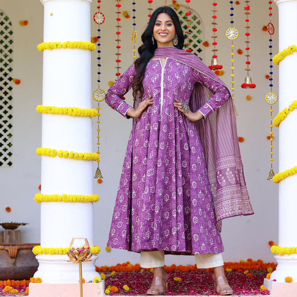 Laila Purple Cotton Set