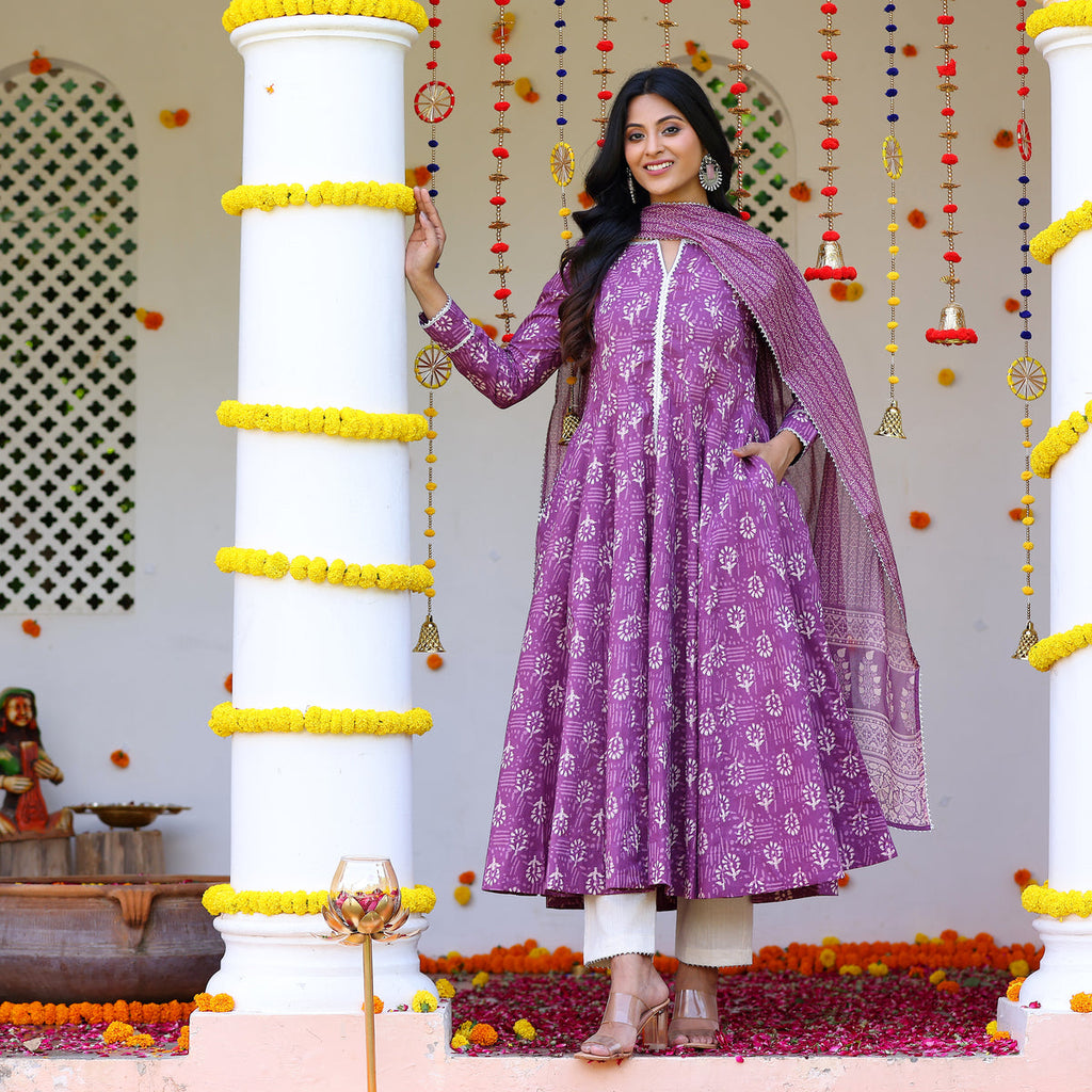 Laila Purple Cotton Set
