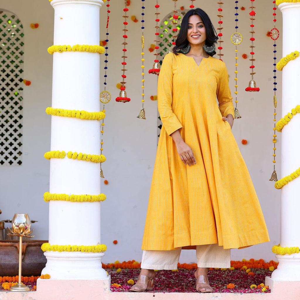 Sehra Yellow Gher Kurta