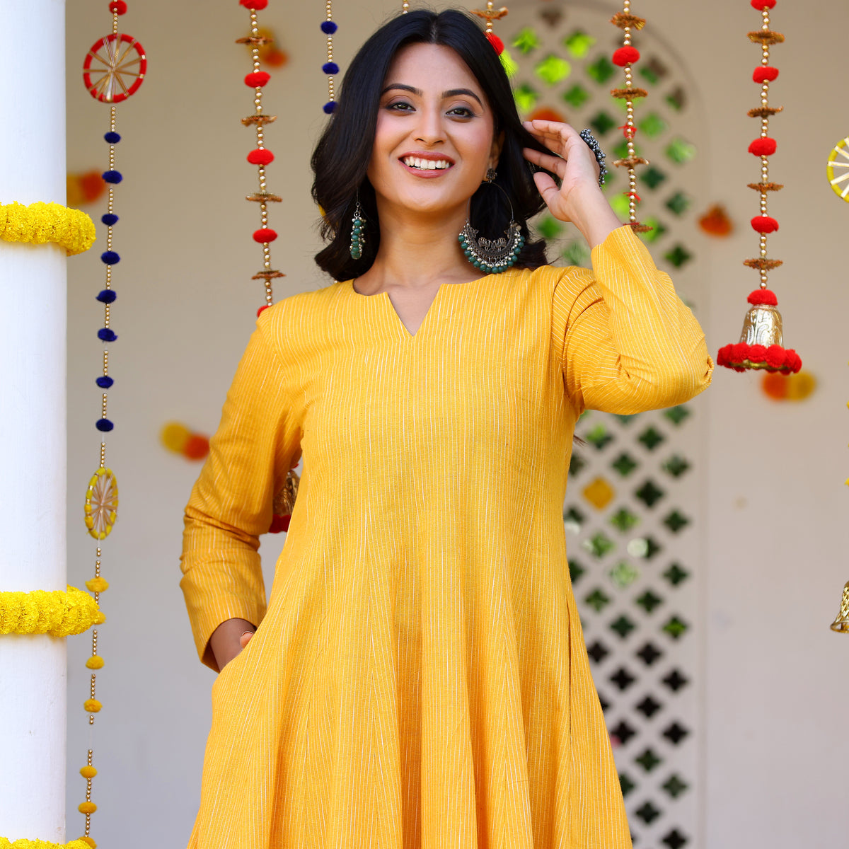 Sehra Yellow Gher Kurta