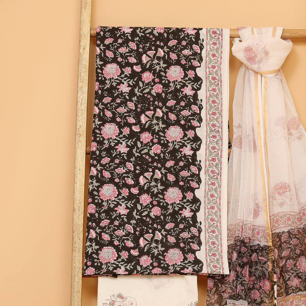 Chasm kalamkari hand block printed cotton  unstitched Suit set