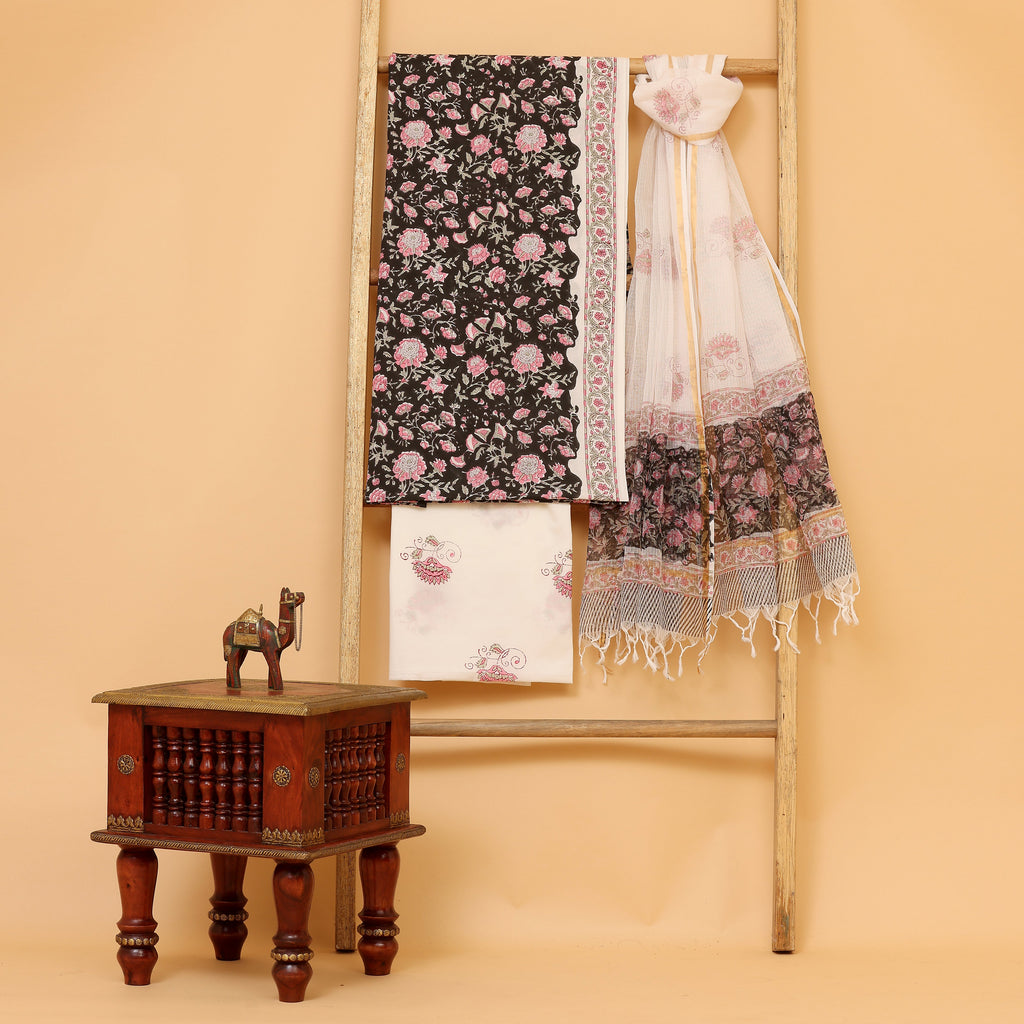 Chasm kalamkari hand block printed cotton  unstitched Suit set