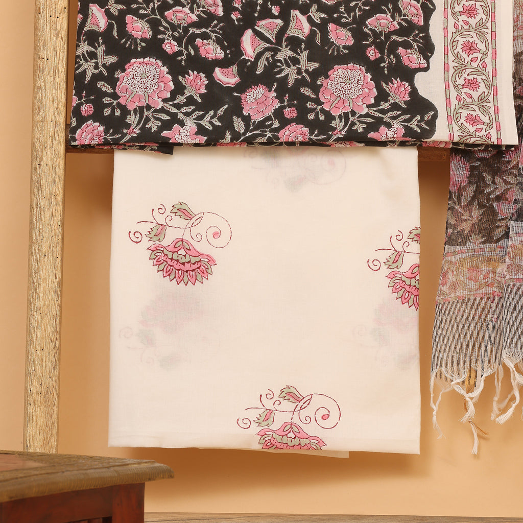 Chasm kalamkari hand block printed cotton  unstitched Suit set