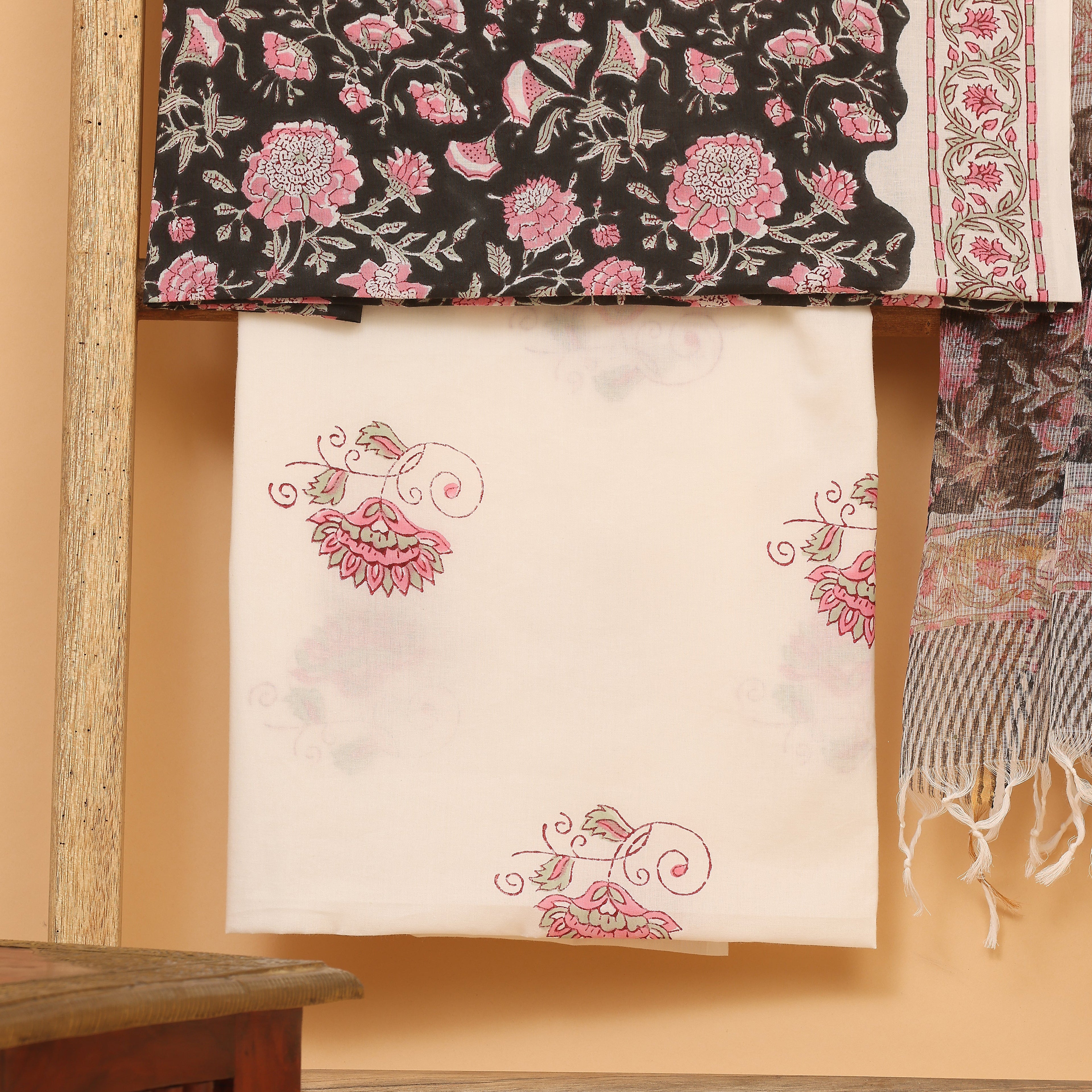 Chasm kalamkari hand block printed cotton  unstitched Suit set