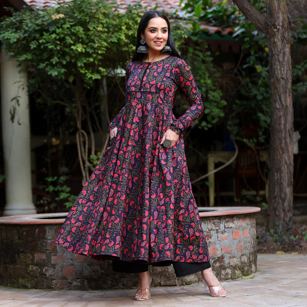 Veda paisley Gher Cotton Kurta