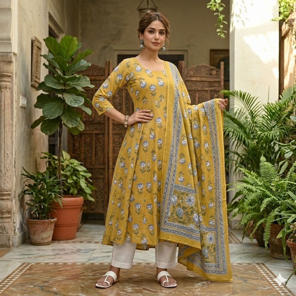 Sargam Cotton Kalidar Dupatta Set