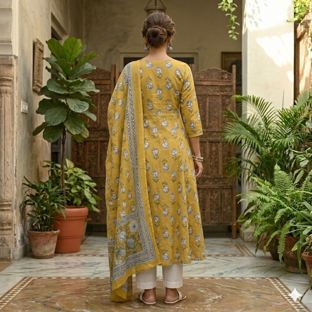 Sargam Cotton Kalidar Dupatta Set
