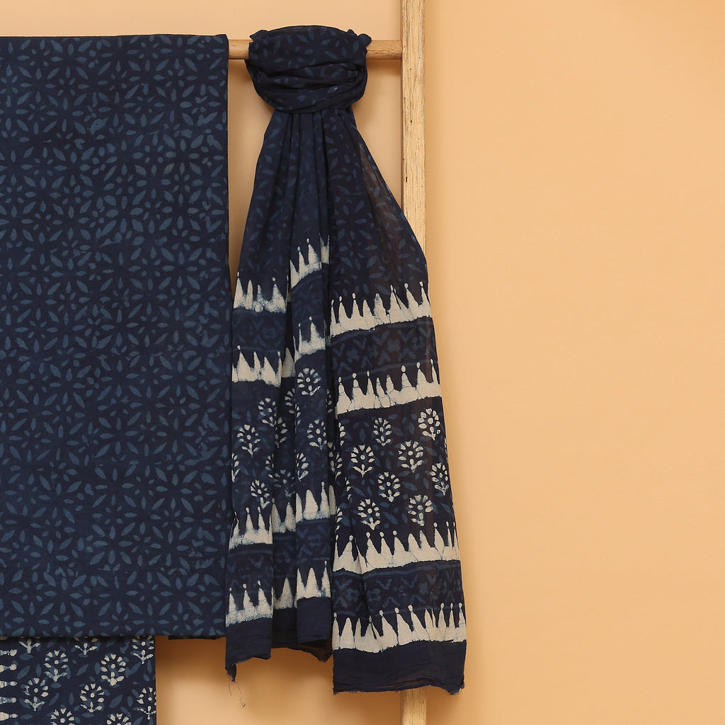 Blue Handwoven Cotton  unstitched Suit set
