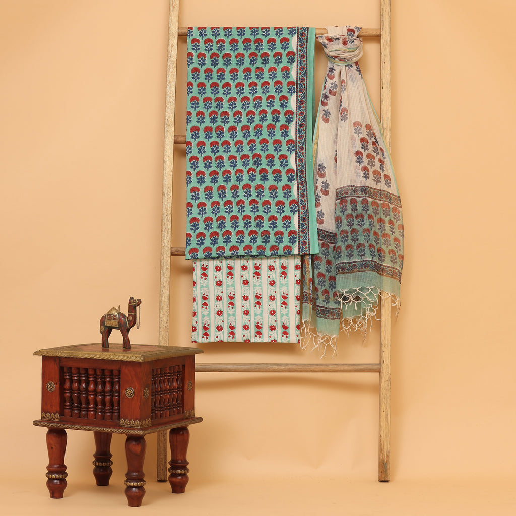 Bagru hand block printed cotton  unstitched Suit set