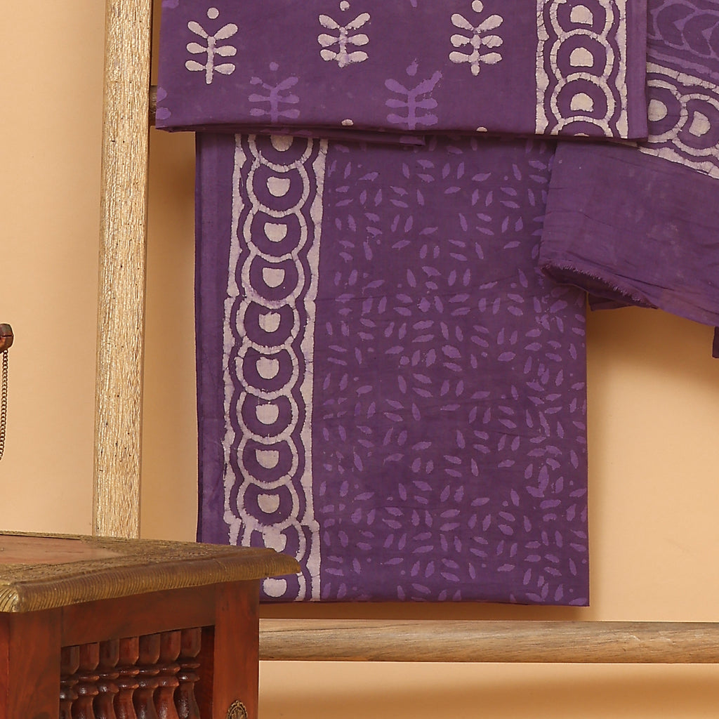 Purple Floral Handwoven Cotton  unstitched Suit set