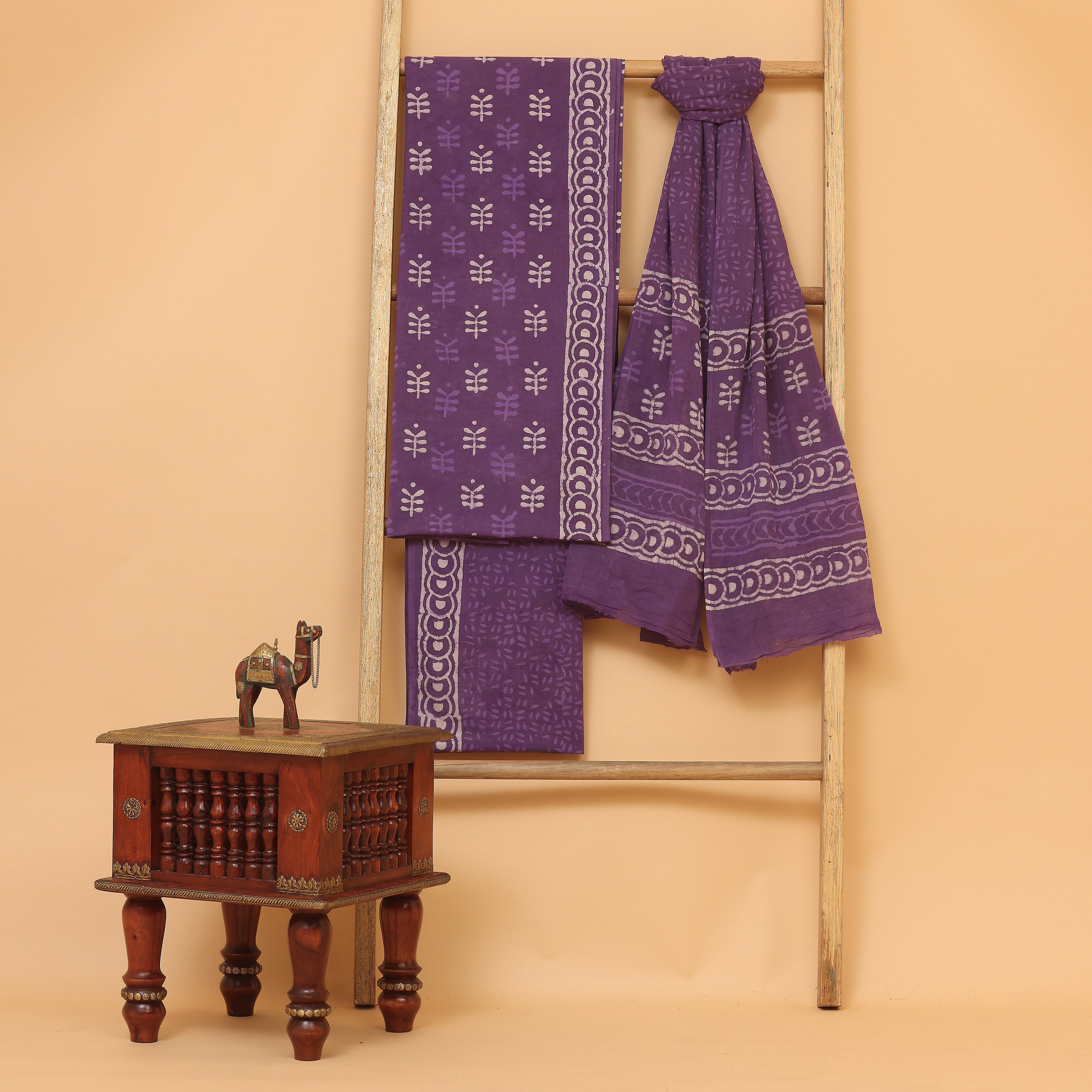 Purple Floral Handwoven Cotton  unstitched Suit set