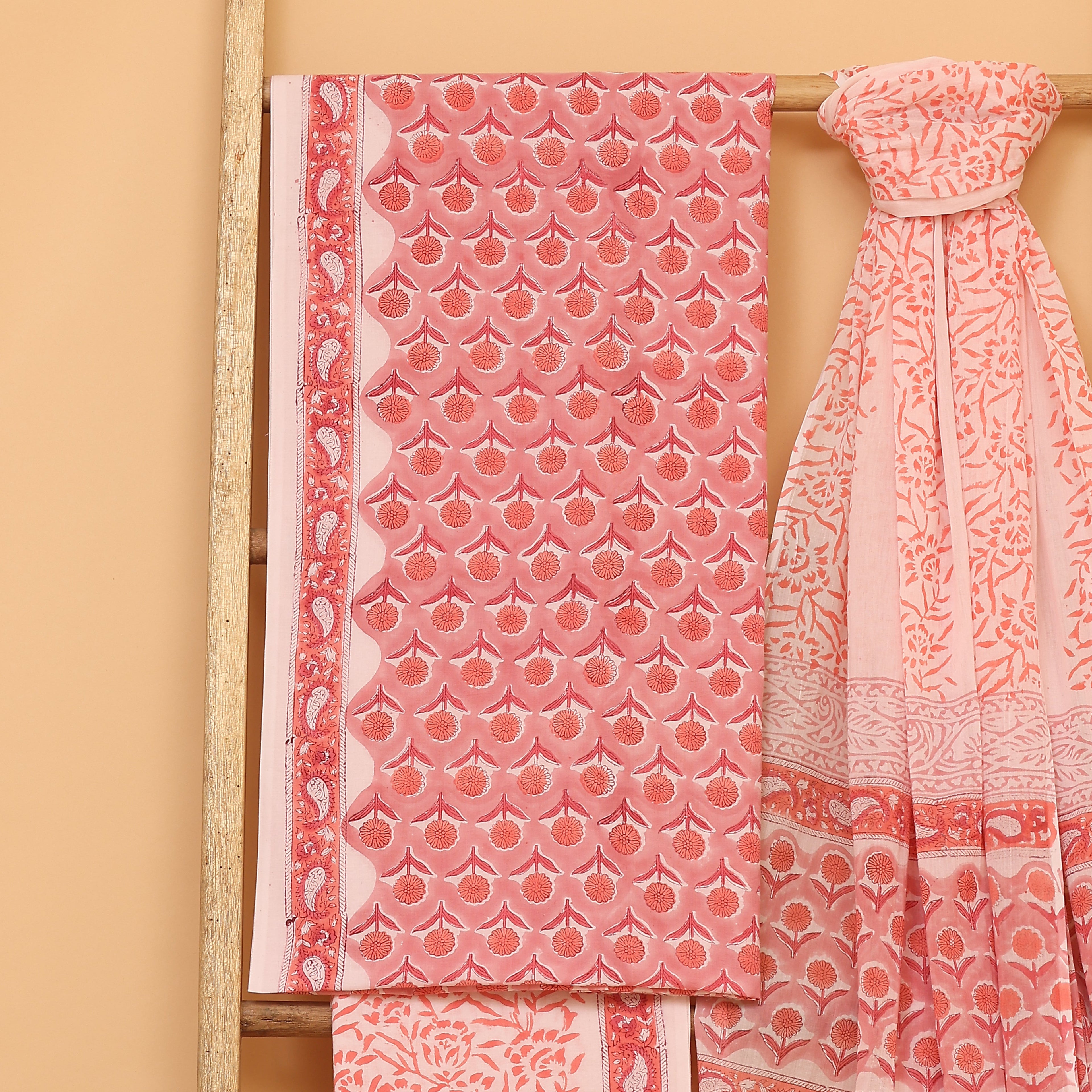 Aaqib kalamkari hand block printed cotton  unstitched Suit set