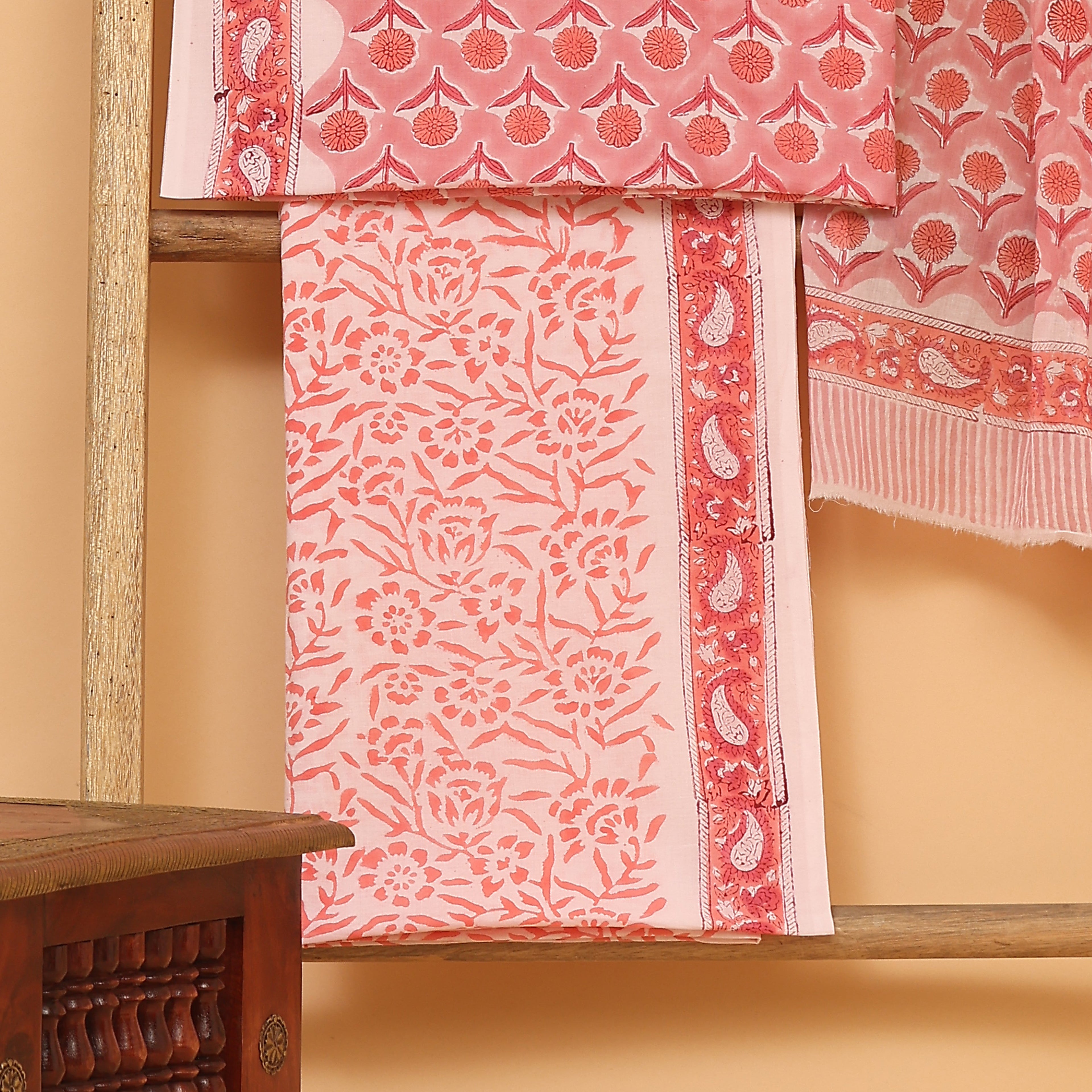Aaqib kalamkari hand block printed cotton  unstitched Suit set