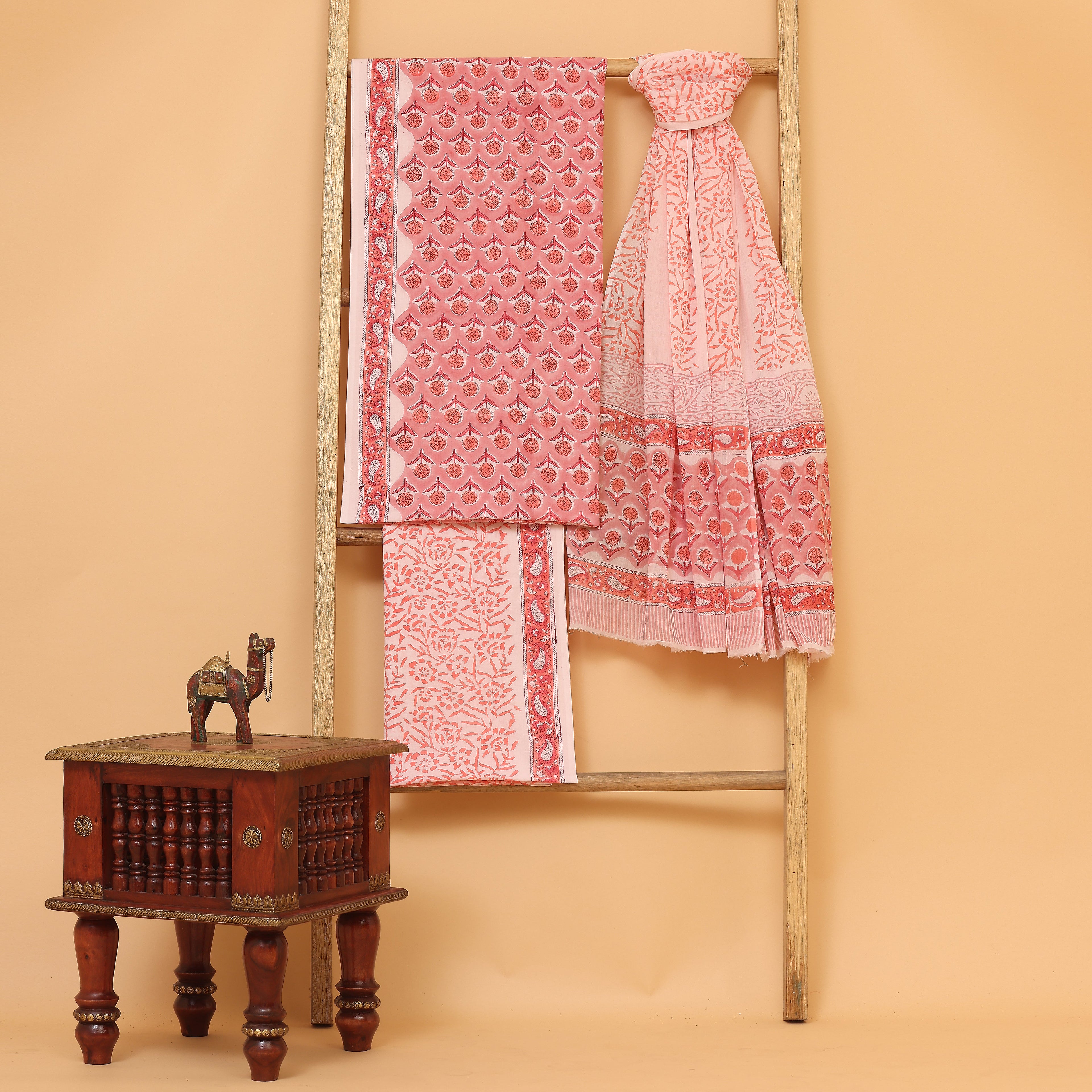 Aaqib kalamkari hand block printed cotton  unstitched Suit set