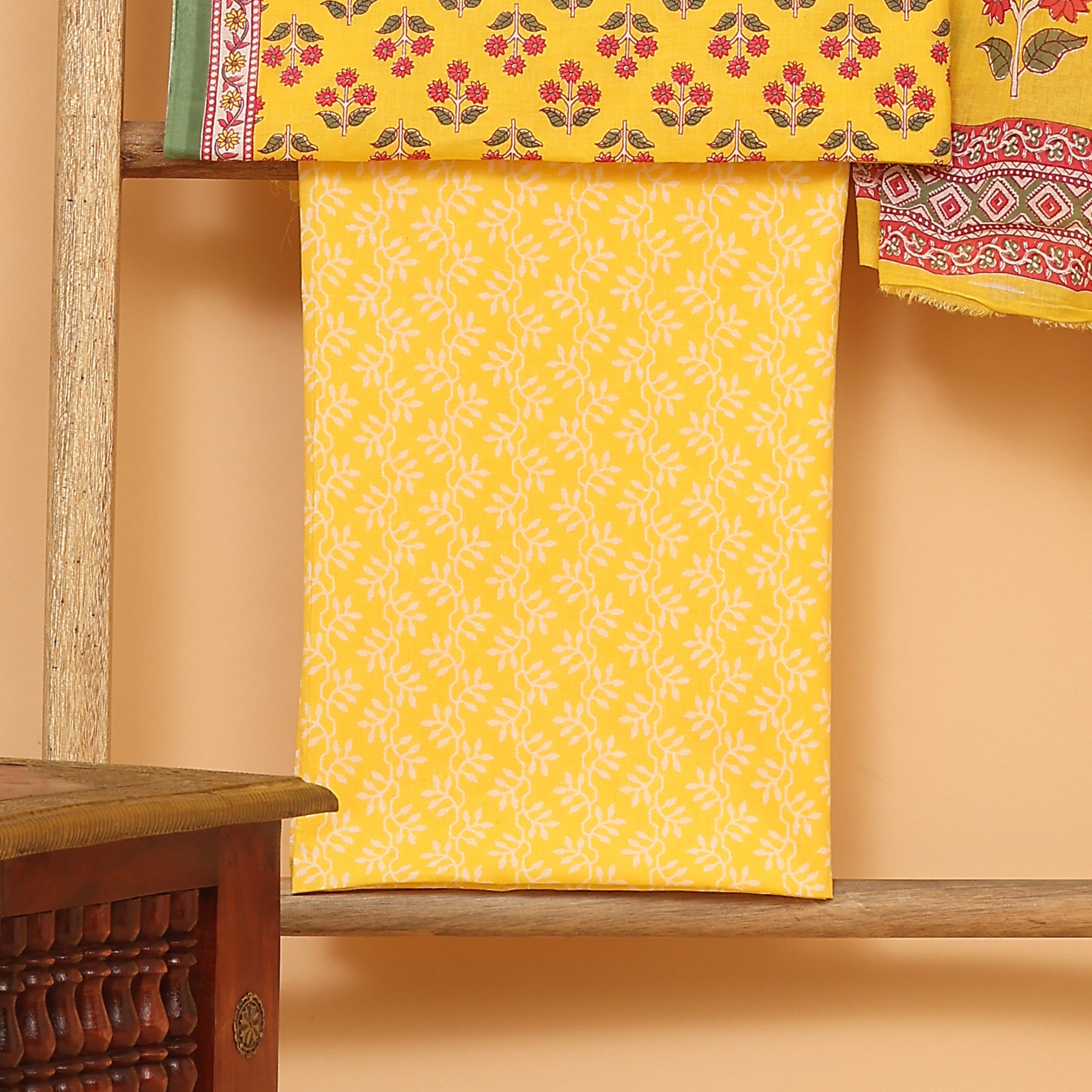 Yellow bagh hand block printed cotton  unstitched Suit set