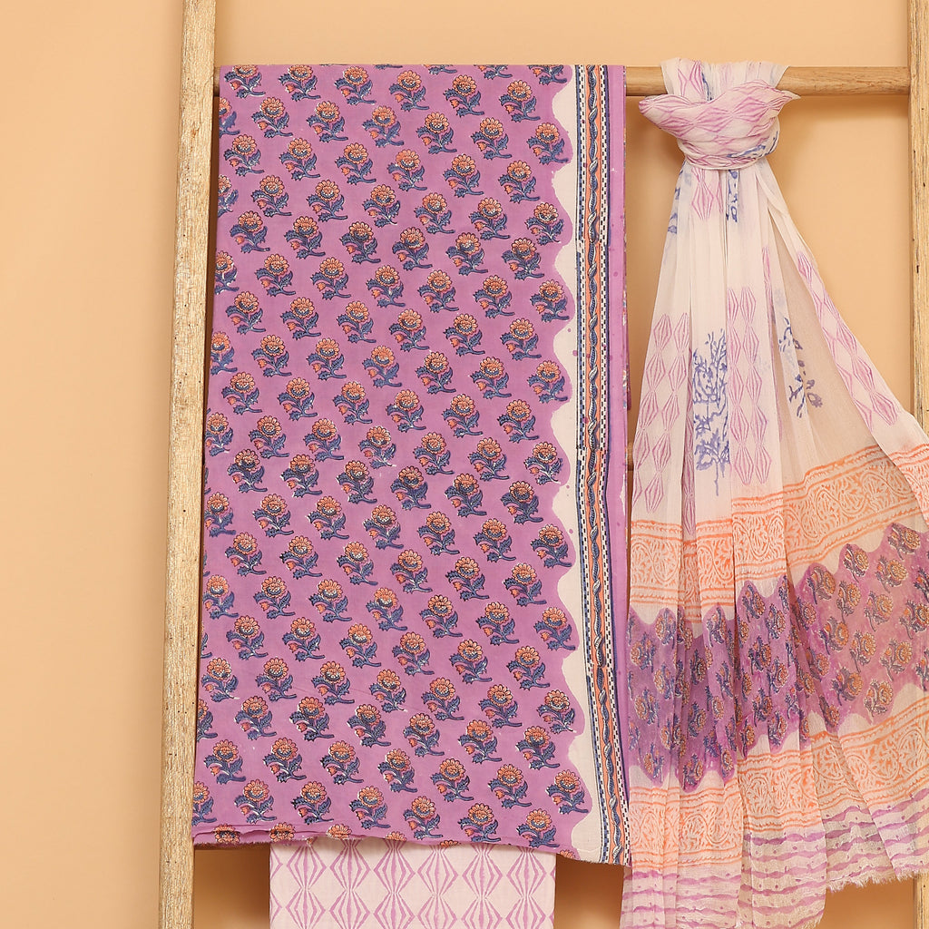 Nayab hand block printed cotton  unstitched Suit set