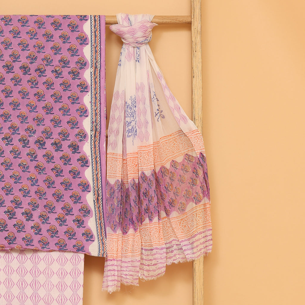 Nayab hand block printed cotton  unstitched Suit set