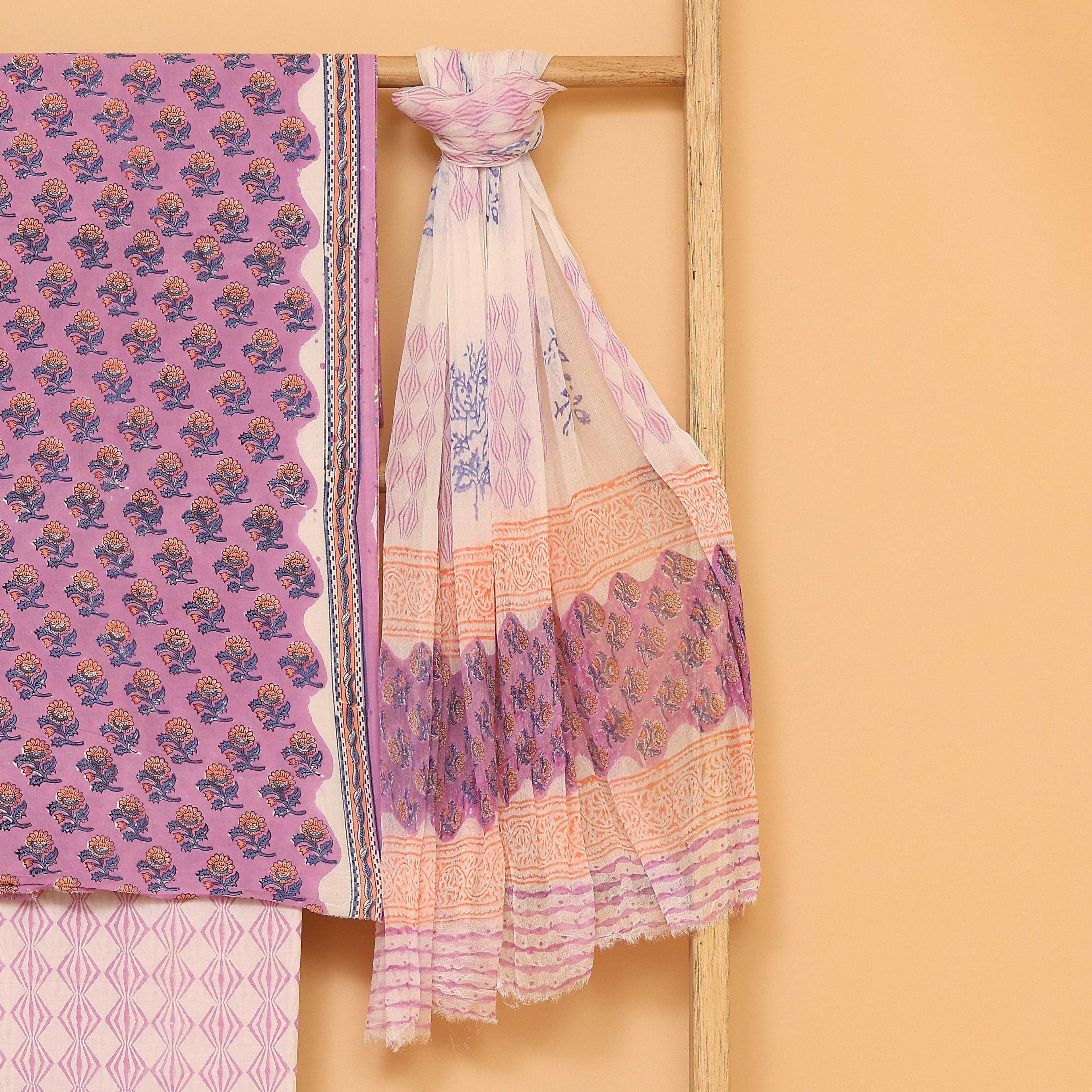 Nayab hand block printed cotton  unstitched Suit set