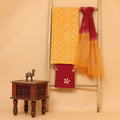 Yellow floral hand block printed  cotton unstitched Suit set