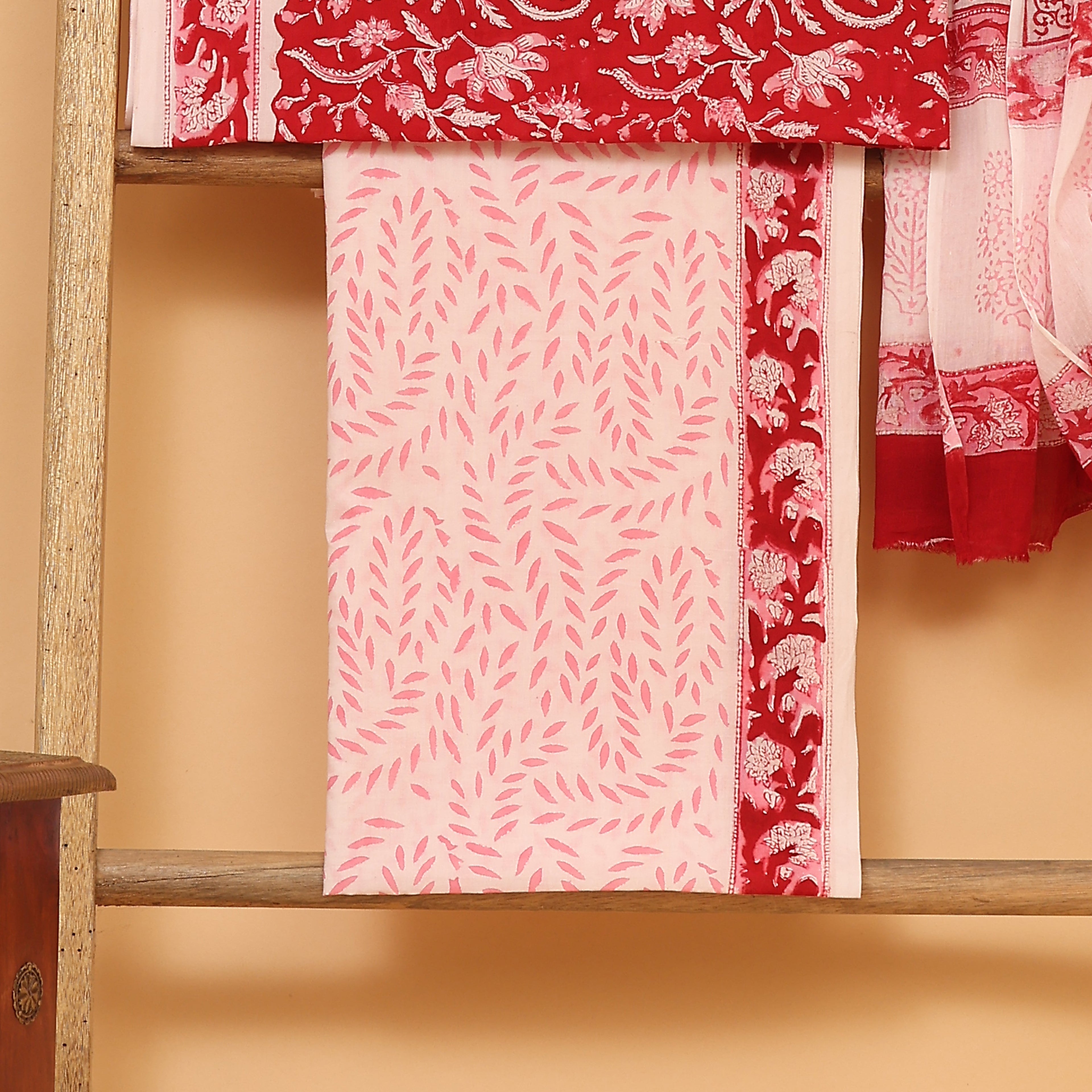 Gerua hand block printed cotton  unstitched Suit set