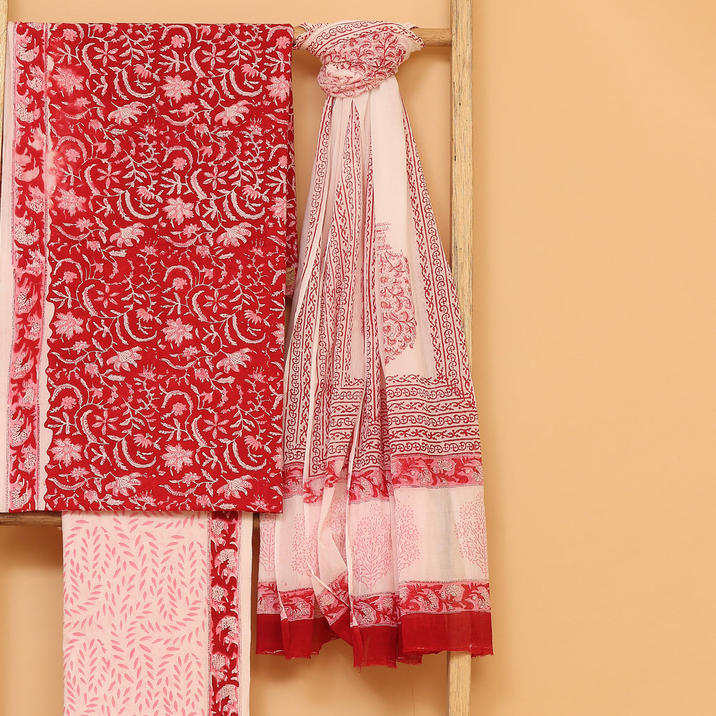 Gerua hand block printed cotton  unstitched Suit set