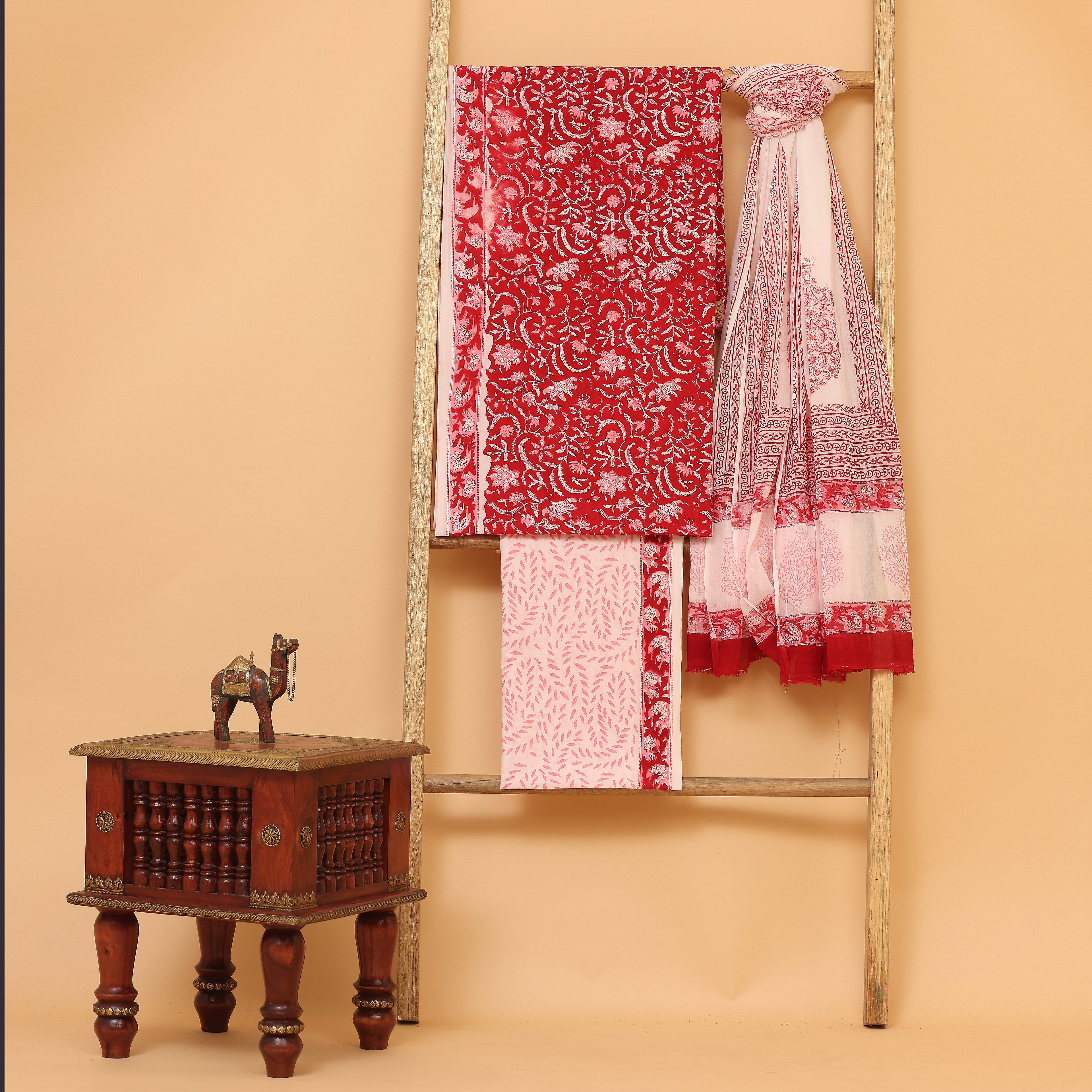 Gerua hand block printed cotton  unstitched Suit set