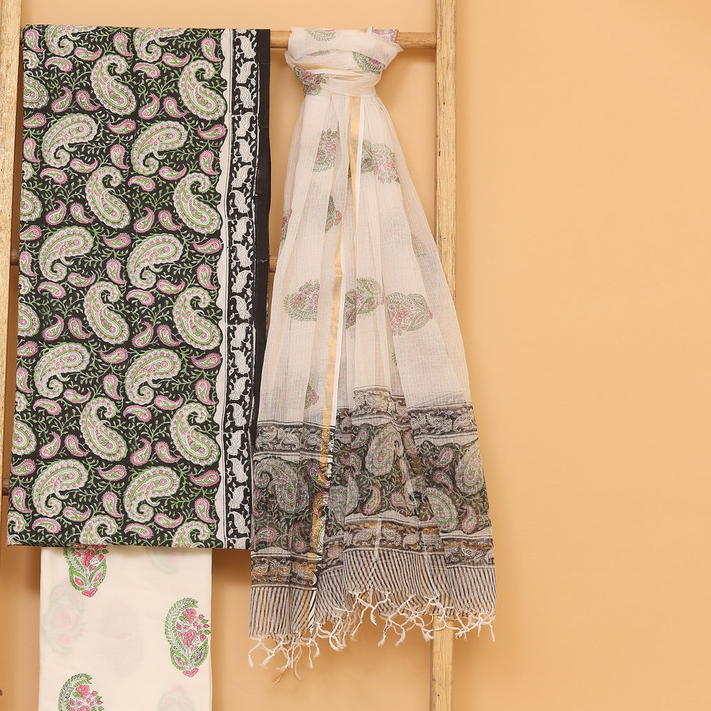 Mughal Hand block  printed cotton  unstitched Suit set
