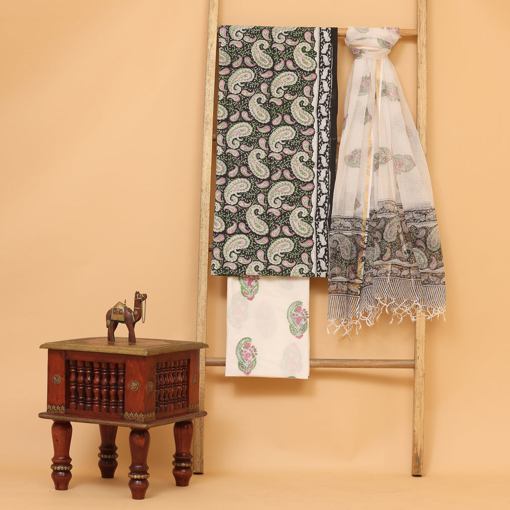 Mughal Hand block  printed cotton  unstitched Suit set