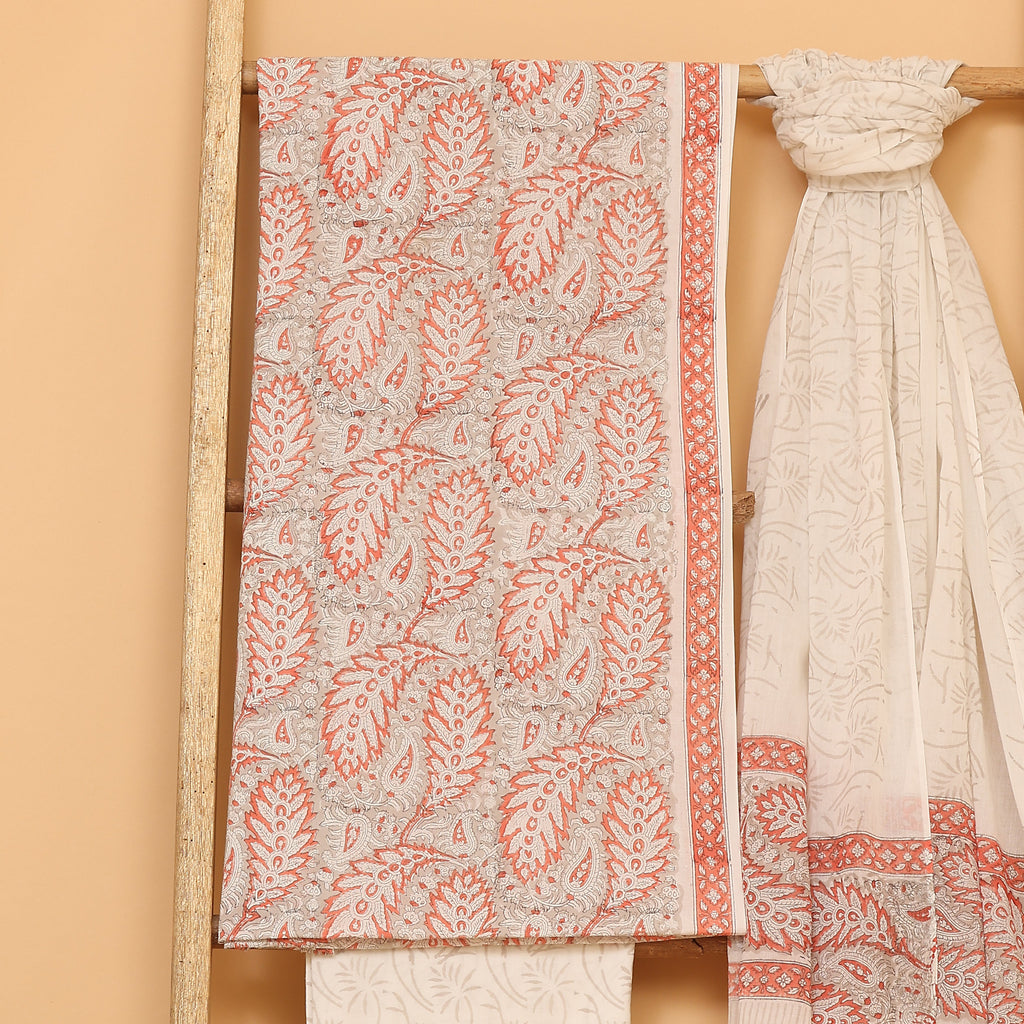 Adrika leaf  hand block printed cotton  unstitched Suit set
