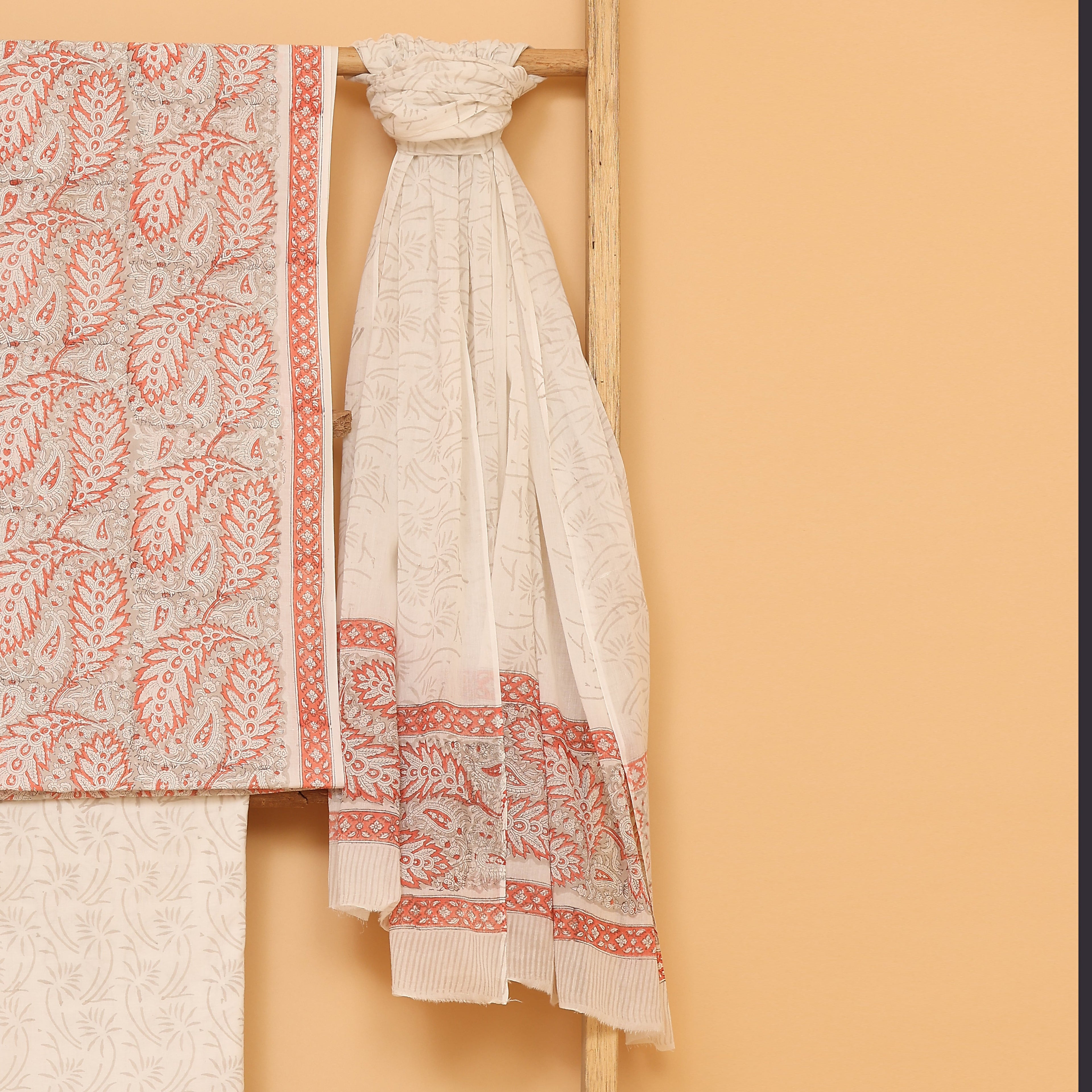 Adrika leaf  hand block printed cotton  unstitched Suit set