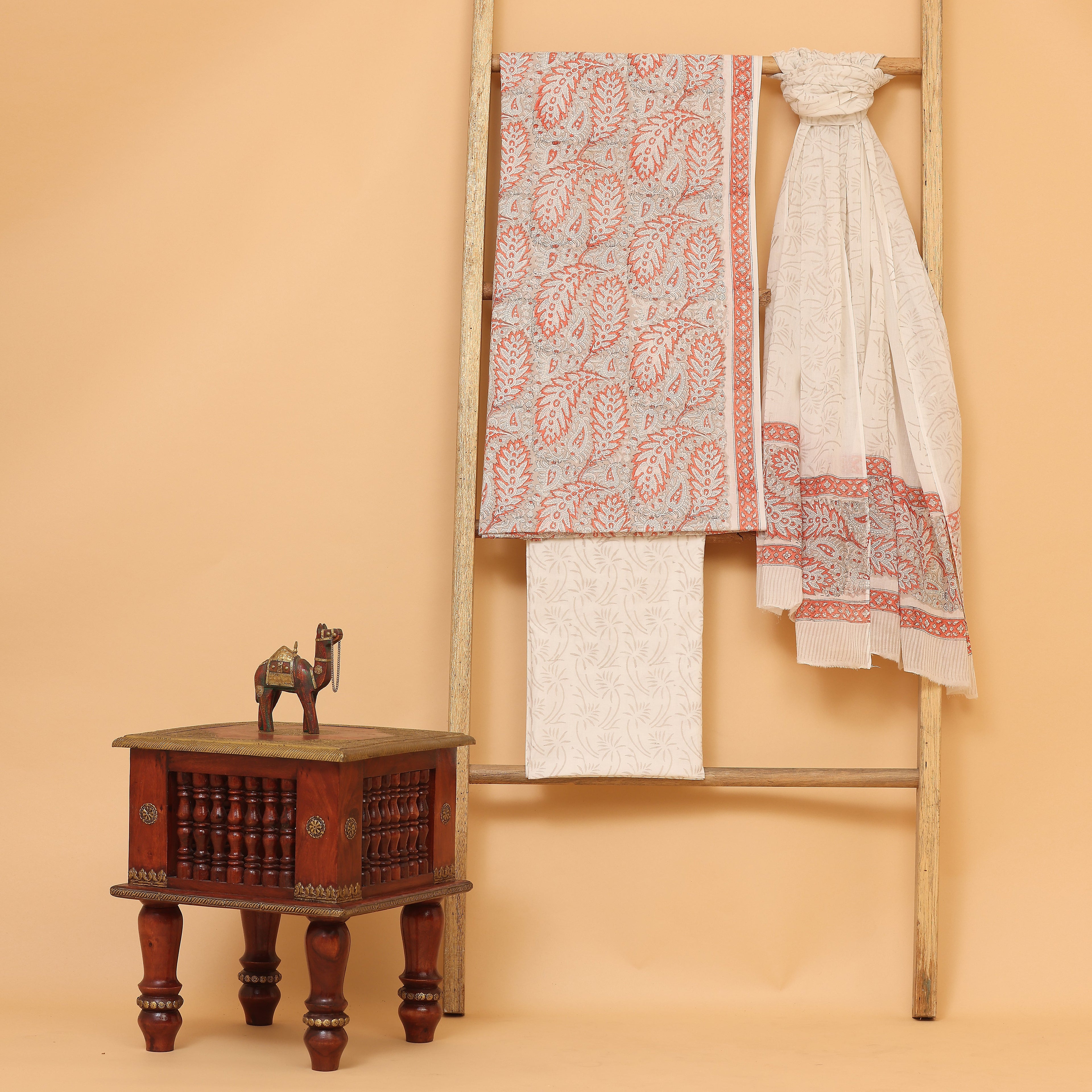 Adrika leaf  hand block printed cotton  unstitched Suit set