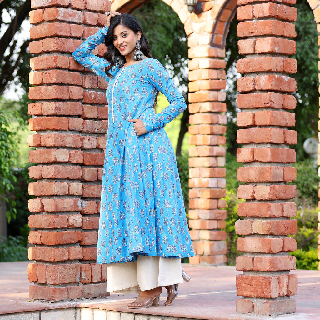 Gajgamni Gher Cotton Printed Kurta