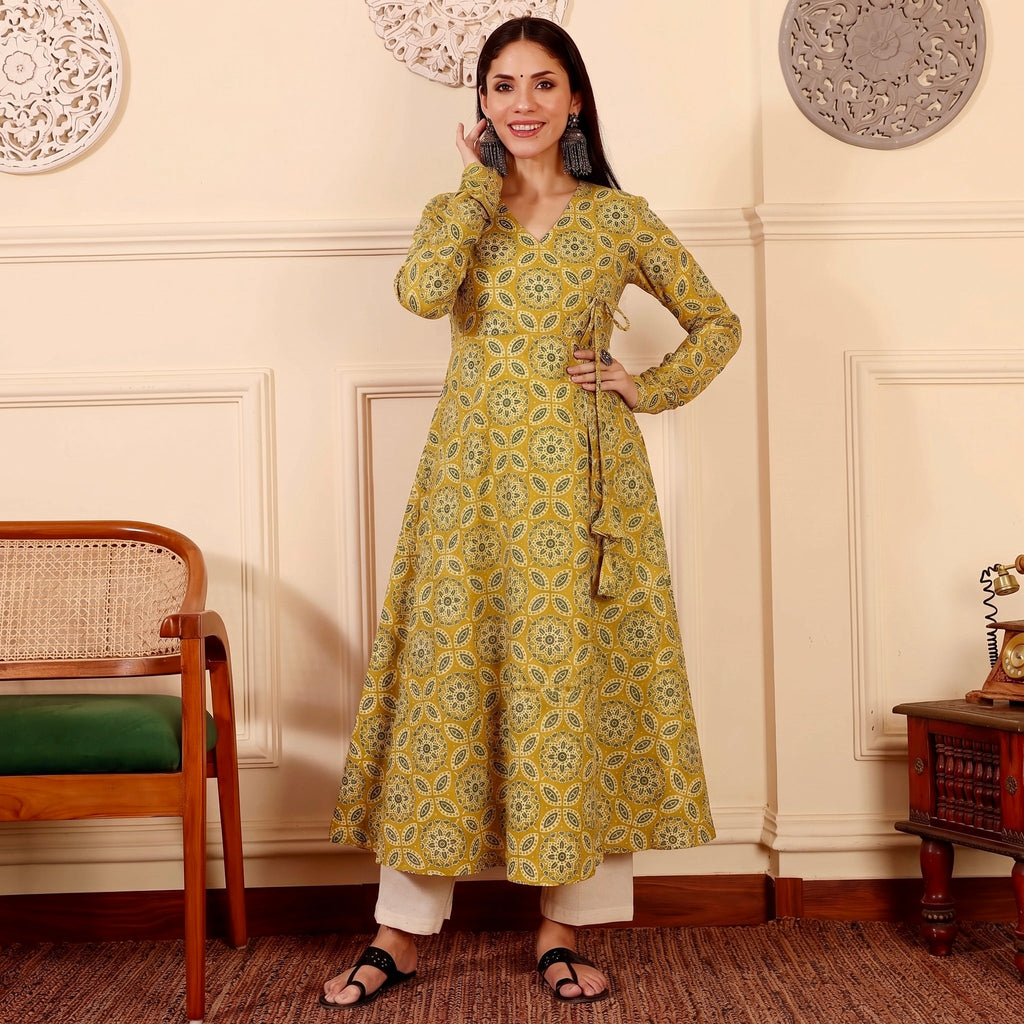Ahikya Mustard Cotton Kurta