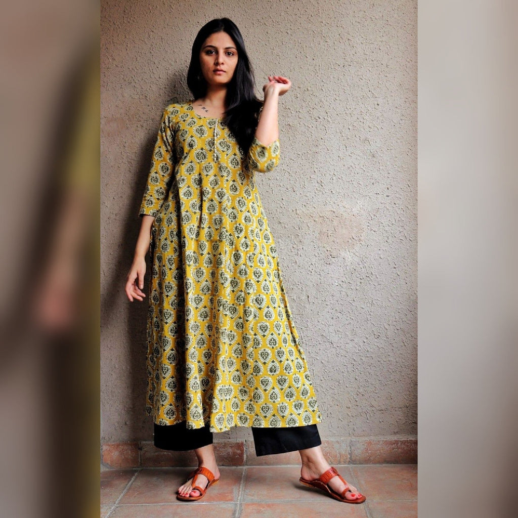 Mustard Kalidaar Kurta