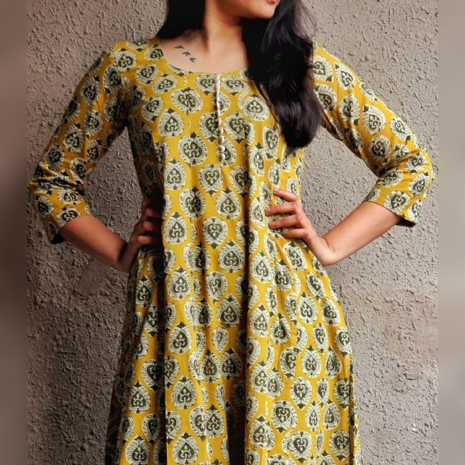 Mustard Kalidaar Kurta