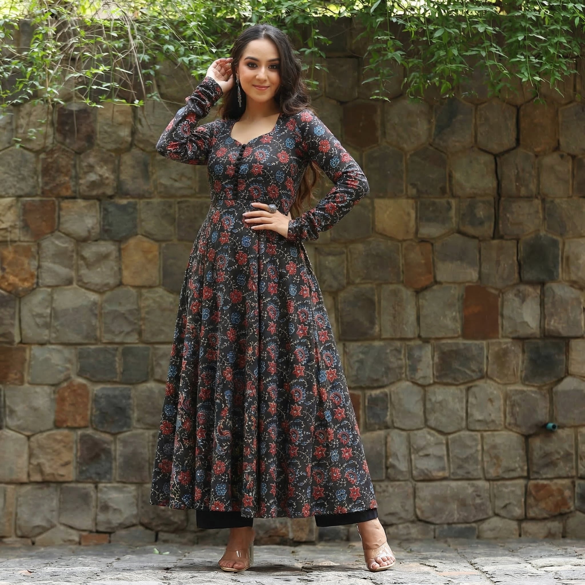 Paheli Black Cotton Kurta