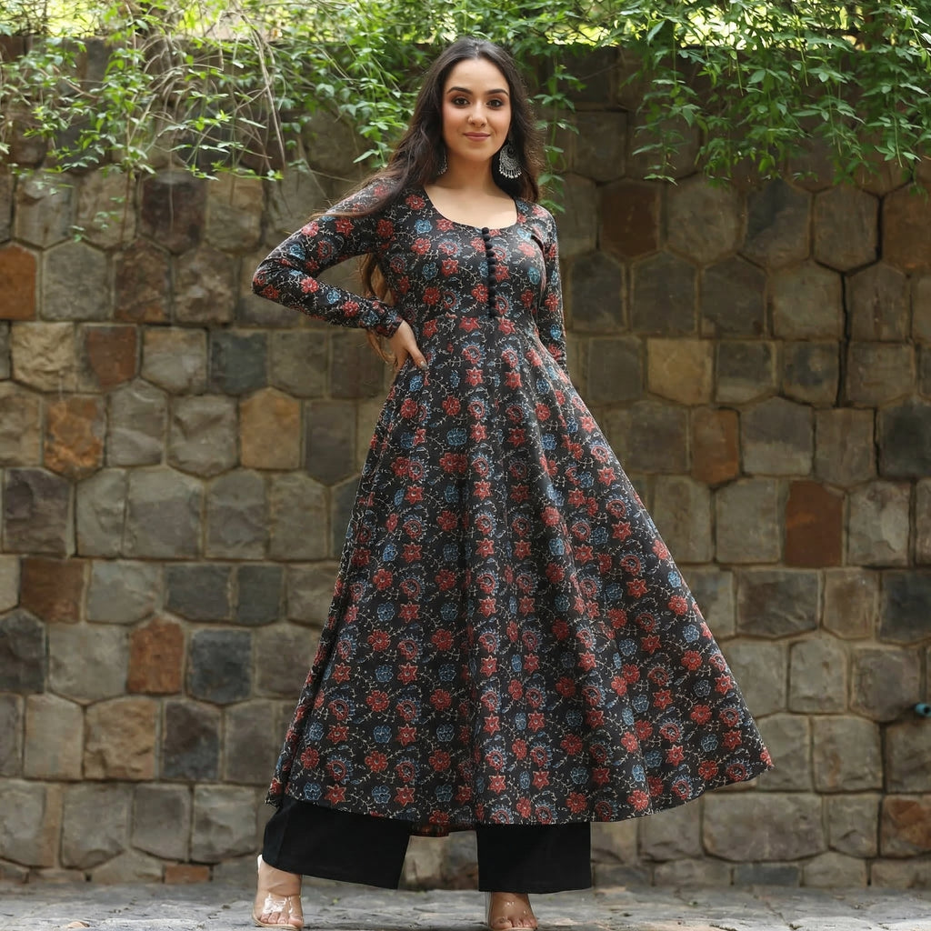 Paheli Black Cotton Kurta