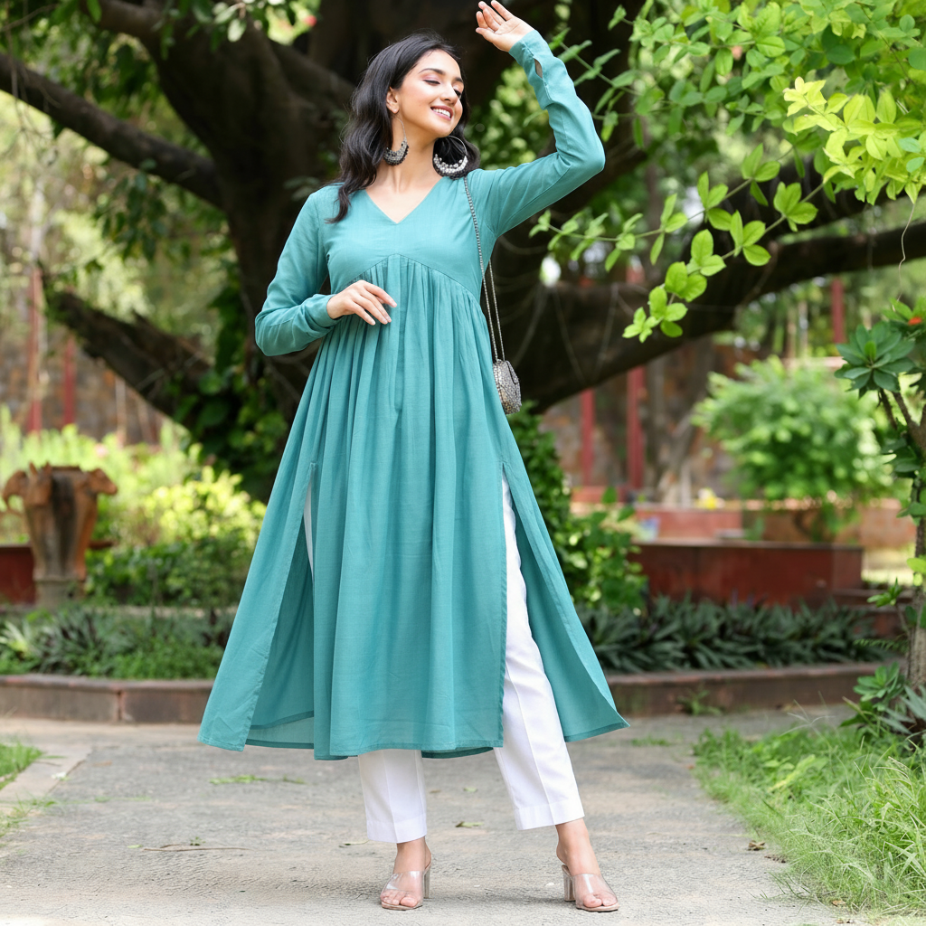 Sudarsha Teal Kurta